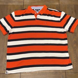 Tommy Hilfiger Orange, Navy and White Polo Shirt